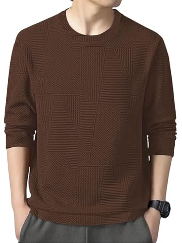 Image of GRECIILOOKS Full Sleeve T Shirt for Men | Casual T-Shirts for Man|Poly Cotton Textured Oversized Fit T-Shirt | Round Neck T-Shirt's