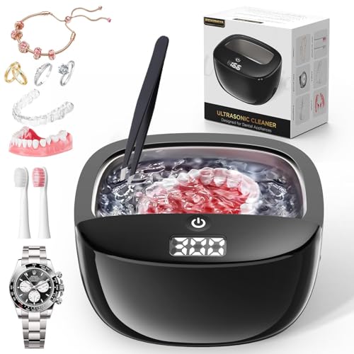 Image of Ultrasonic Retainer Cleaner Machine, 45kHz Dental Cleaning Pod for Dentures, Aligners, Night Guards & Jewelry, 130ML Denture Cleaner 2 Timed Modes & Travel Design