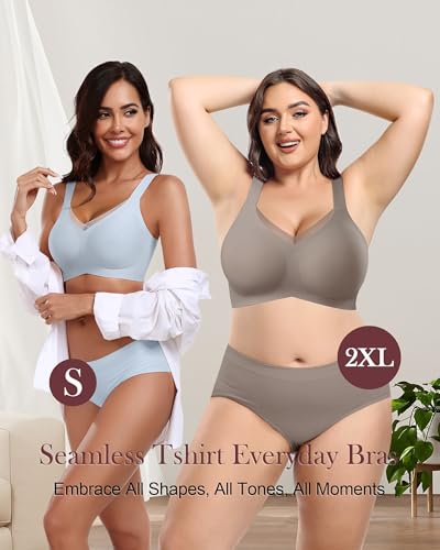 Image of HORISUN Seamless Mesh Lace Bras for Women No Underwire Wireless Bras with Support and Lift Full Coverage Deep V Bralettes