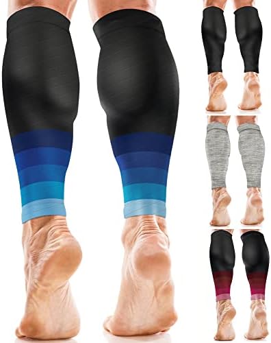 aZengear Calf Support Compression Sleeves (Pair) for Women, Men, Running | 20-30mmHg Class 2 Shin Splints Brace, Footless Leg Socks for Torn Muscle Pain Relief, Cramps (L-XL, Black)