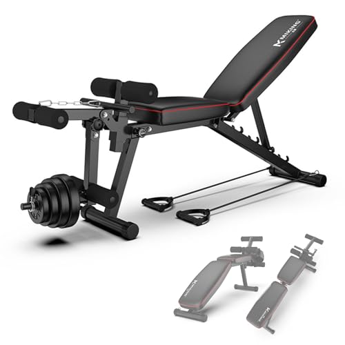 GSKJJT Banco de Pesas Multifuncional con 5 Posiciones Ajustables & 2 Correas de Entrenamiento Banco Gimnasio en Casa Capacidad de Peso 200KG Inclinación Decline Plano