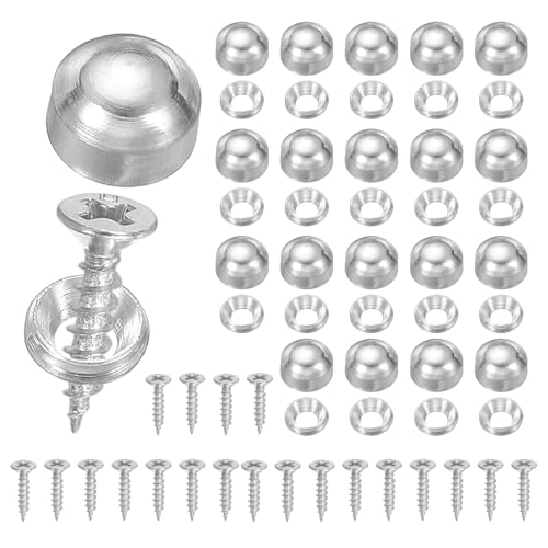 YELARXI Brass Decorative Screws with Caps, Mirror Screw Self Tapping Screws Decorative Cover - Fitting for(Furniture Fixing- Wall Hangings - Wood Handcrafted) 9mm & 20 Pack & Silver