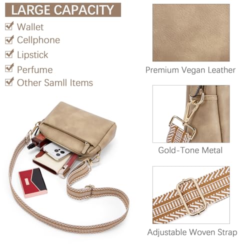 Image of BOSTANTEN Small Crossbody Purse for Women Triple Zip Cell Phone Leather Handbag with Colored Shoulder Strap