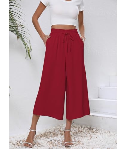 CZYINXIAN Womens Flowy Wide Leg Pants Casual Summer Beach Elastic Waist Trousers Trendy Business Work Pants with Pockets2