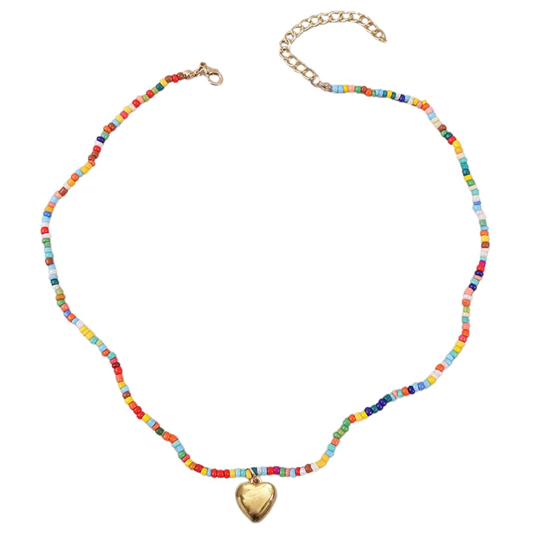IUDWCG 1 Pcs Bohemian Love Necklace, Collar de cuentas de mujer Collar de perlas de colores Collar de verano de playa en capas Collar étnico Joyería para mujeres y niñas