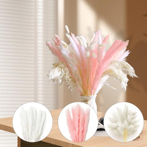 47 piezas de decoración con hierba pampas rosa miniatura 4