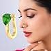 VAMA FASHIONS Stylish Gold Plated Emerald Stone Without Piercing Clip On Nose Pin Pressing Type Nose Ring Stud for Women