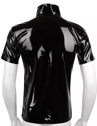 Image of AIEOE Men's Leather Metallic Shirts Shiny Slim Fit Stretch Top Wetlook Club Party Undershirts