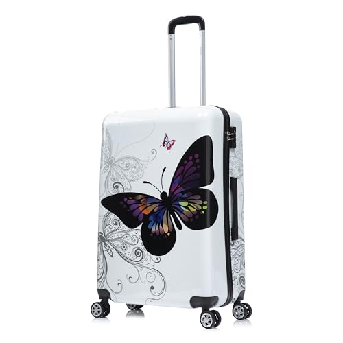 Image of InUSA Butterfly Print Luggage with Spinner Wheels | Durable Lightweight Hardside Suitcase | Travel Bag with Handle and Trolley | 28-Inch Large Checked luggage