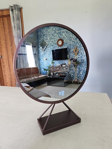 Image of Modern Elegance Round Wall-Mounted Mirror Metal Framed Wall Mirror Bathroom Mirror Living Room Mirror Home Decor Mirror 18 x 18 Inches Copper MF 78