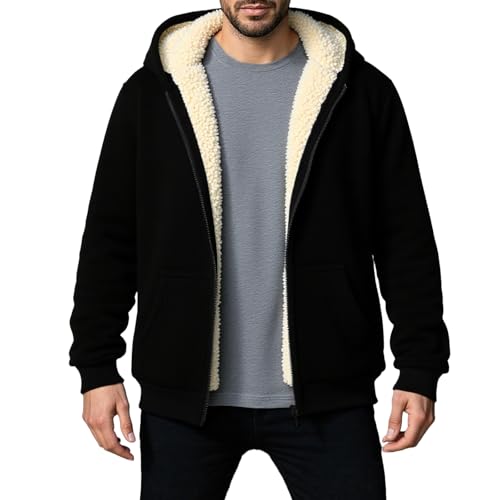 MLWSKERTY Abrigo de invierno cálido de forro con capucha para hombre, resistente con forro exterior, cierre de cremallera, ropa de abrigo de poliéster para clima frío, abrigo con capucha con