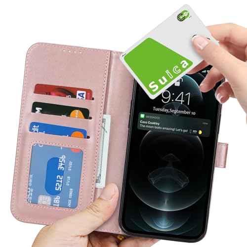 Image of for iPhone 12 Case Wallet with Card Holder,for iPhone 12 Pro Wallet Case for Women Men,PU Leather Shockproof Magnetic Buckle Stand Flip Phone Case-Rose Gold
