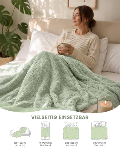 Good Nite Flauschige Fleece-Überwurfdecke, 230 x 270 cm, Salbeigrün – Ansicht 4