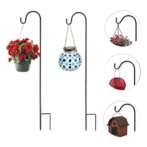 RHHGOPM 47Inch Shepherd Crook Hooks Metal Garden Stake with hooker for Solar Lights, Bird Feeder,Lanterns,Christmas Lights,Weddings Plant Baskets,Flower Ball (2PCS)… Cover