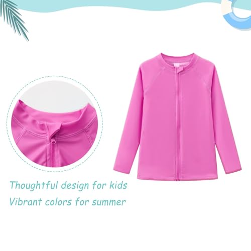 Image of Girls Swim Shirts, Long Sleeve Rash Guard Swimsuits with Full Zipper Sun Protection Bathing Suit Quick Dry Swimwear for Kids