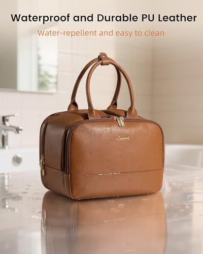 LOVEVOOK Travel Toiletry Bag for Women, Leather Large Wide-open Makeup Bag, Waterproof Cosmetic Bag Organizer for Shower, Traveling, Toiletries, Bathroom — view 5