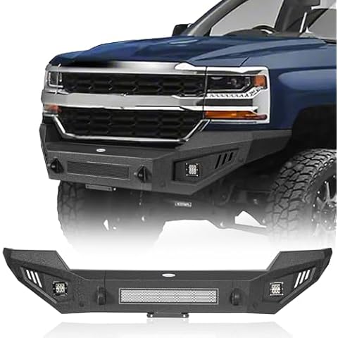 u-Box 2016 Silverado 1500 Front Bumper Full Width Offroad Bumper for Chevy Silverado 1500 2016 2017 2018 Pickup Trucks Steel Bumper w/License Plate Mount & LED Lights Cover