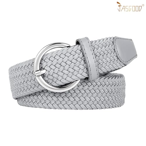 Image of JASGOOD Women Men Braided Woven Elastic Stretch Waist Belt Golf Canvas Fabric Casual Belt for Jeans Pants