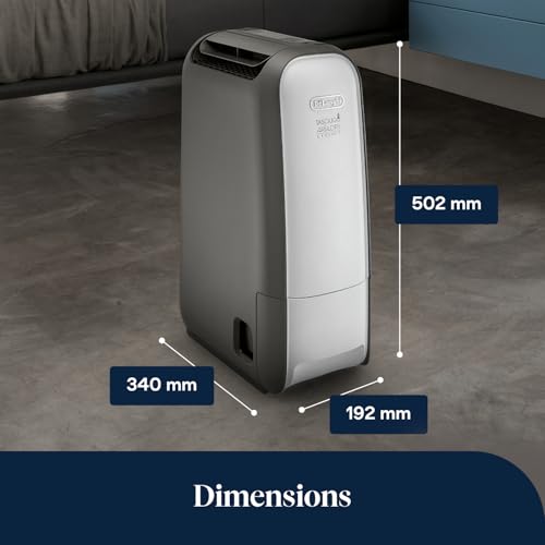 De’Longhi Tasciugo AriaDry Light - Déshumidificateur Portable pour la Maison, Zéolite et Ioniseur, Élimination Humidité 7,5L/24h, Séchage, Anti-Moisissure, Mode Swing, Minuteur, Gris (DNS80)