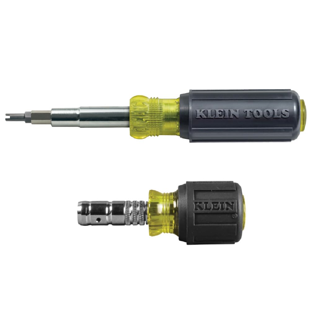 Klein Tools 80065 Schrader Driver Kit, Kit con cacciavite e giradadi 11 in 1 con punte multiple e giradadi 2 in 1, adatto per viti a testa esagonale, 2 pezzi