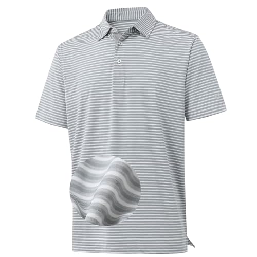 M MAELREG Golf Polo Shirts for Men Stripe Performance Moisture Wicking Dry Fit Collared Mens Polo Shirts Short Sleeve