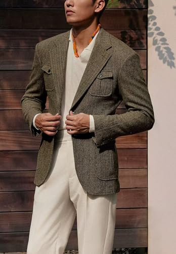 Men's British Tweed Blend Blazer Single-Breasted Business Herringbone Sports Jacket3