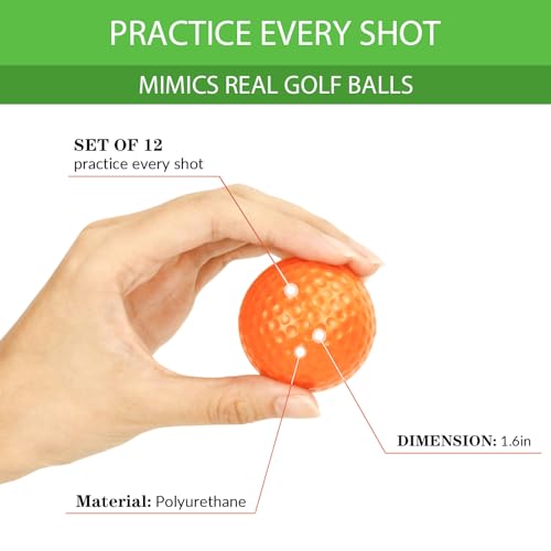 Image of 12 Pack Foam Golf Practice Balls - Realistic Feel and Limited Flight Training Balls for Indoor or Outdoor (12 Multicolor)