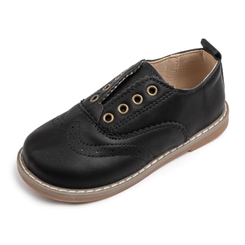 Image of Meckior Toddler Boys Girls Dress Shoes Little Kid Oxford Shoes Wedding Church Dress Shoes PU Leather Lace Up School Uniform Loafer Flats