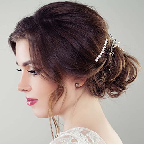 Pagow Pearl Bridal Hair Side Comb, 15 Teeth Side Hair Combs For Thick Of Hair, Pearl Rhinestone Bridal Wedding Hair Pieces, Crystal Hair Accessories For Women And Girls ( 3.14 X1.77 Inch, Rose Gold ) Set Of 2 #TOP5
