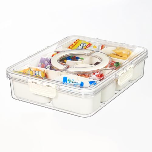 SBMKK Divided Serving Tray with Lid and Handle, 8 Compartments Snackle Box Container, Snack Charcuterie Food Container