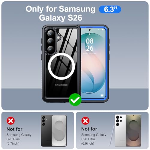 Image of ANTSHARE for Samsung Galaxy S26 Case Waterproof, Built-in Lens & Screen Protector, [Compatible with MagSafe] Shockproof Dropproof Dustproof Full Body Phone Case for S26 6.3 inch-Blue /Clear
