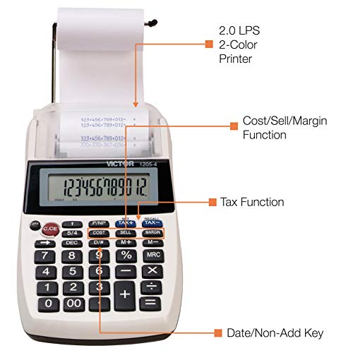 Victor 1205-4 12 Digit Portable Palm/Desktop Commercial Printing Calculator thumb #3