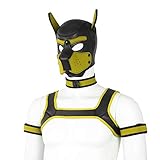 YiQin RWSX Weiche Latex-Hundemaske mit Ohren, Welpenmaske für Cosplay-Party-Maskerade Set (Maske, Halsband, Armbinde, Riemen) (Color : Yellow, Size : X-Large)
