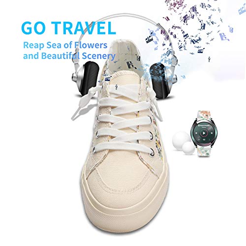 Womens Flower Print Canvas Sneakers Women's Play Fashion Sneaker Comfortable Walking Shoes Yellow Multi Canvas Slip On Shoes(Yellow Us8) #TOP4