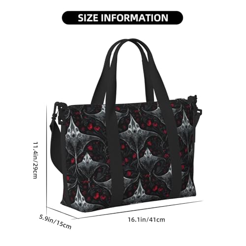 Laptop Tote Bag for Women Work - Gothic Manta Rose Print Weekender Overnight Bags for Women Travel, Gym Duffle Bag for Men, Personal Item Crossbody Travel Bags for Men Carry On2