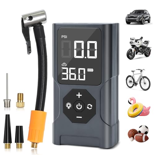 KERID Compresseur À Air Portatif, gonfleur pneus voiture, Pompe À Velo Gonfleur Electrique, Gonfleur Pneu Sans Fil avec Batterie 3600mAh & 12V DC, LED et Arrêt Automatique Pour Voiture Vél Basket-ball