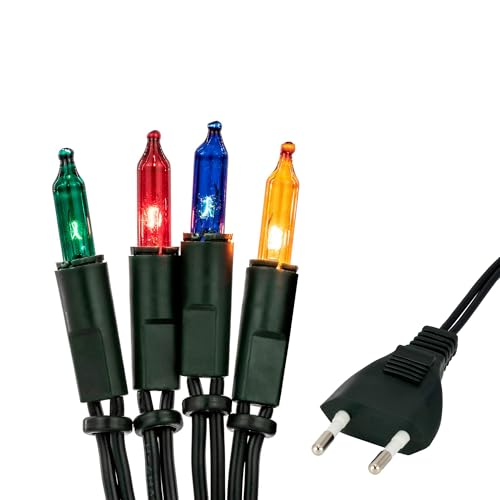 hellum 835076 Guirlande lumineuse d'intérieur avec 50 bougies à piston, mini guirlande lumineuse multicolore éclairée de 7,35 m, avec câble vert, < 59 lumens, mini...