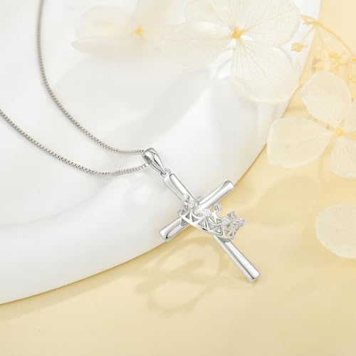 Cross and Crown Necklace for Women 925 Sterling Silver White/Yellow Gold Plated Pendant Necklaces Rotatable Crown Cross Necklace Jewelry3