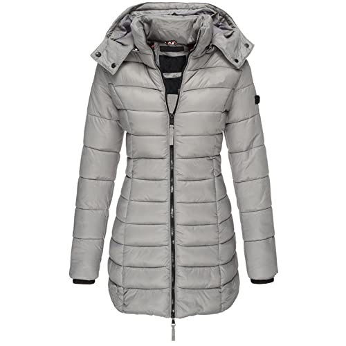 Veste matelassée mi-longue femme avec capuche amovible pour le froid