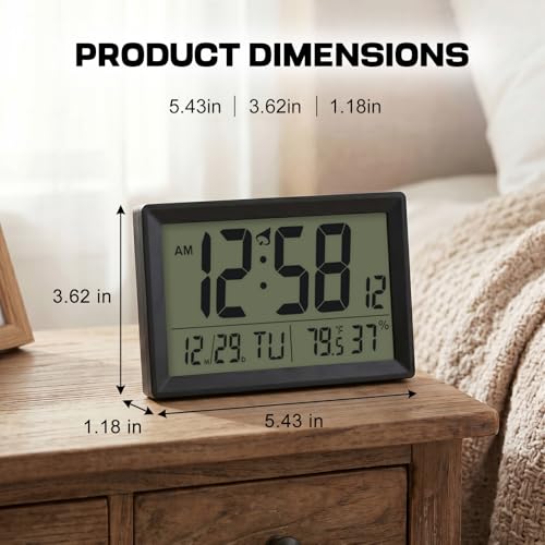 Digital Wall Clock Battery Operated with LCD Display, 6.5” Small Digital Clock with Seconds/Temperature/Humidity/Snooze - 12/24H, Digital Alarm Clocks for Bedrooms, Living Room, Office, Gym - Image 2