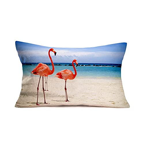 Xihomeli Relax Quotes Throw Pillow Covers 12X20 Inch Blue Wood Grain Background Conch Nautical Ocean Beach Cotton Linen Home Decor Hello Summer Pillowcase Lumbar Cushion Case (Beach Flamingo, 12"X20") #TOP19