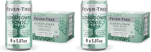 Image of Fever-Tree Elderflower Tonic Water - Premium Mixer for Cocktails and Mocktails, 8 x 5.1 fl oz Cans - Naturally Sourced, Non-GMO (Pack of 2)