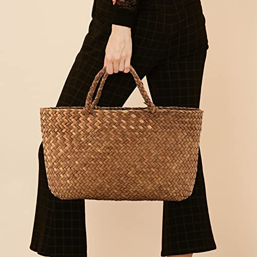 Casual Straw Bag Natural Wicker Tote Bags Women Braided Handbag For Garden Handmade Mini Woven Rattan Bags, Brown3