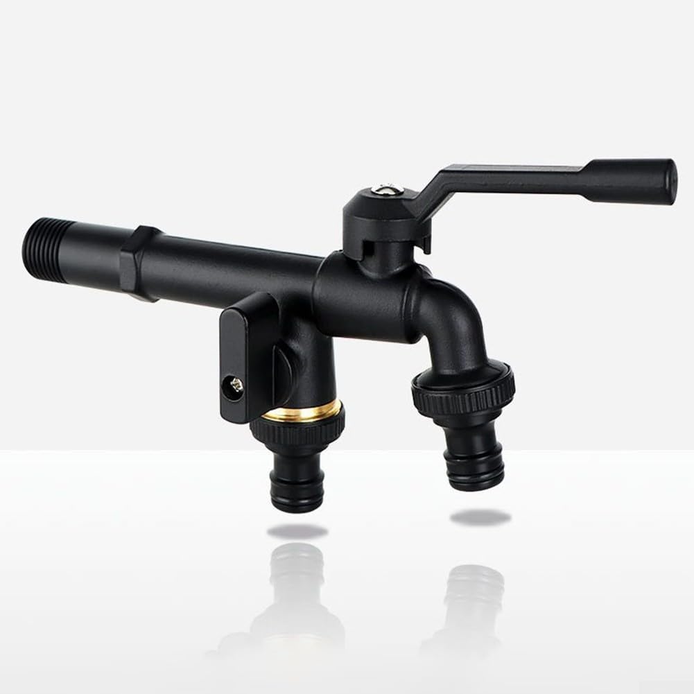 CMBSSTFC Grifo de latón para Exteriores con Salida Doble, Entrada roscada de 1/2", Dos Conectores de Manguera para jardín, Patio, válvula de Flujo de Agua confiable