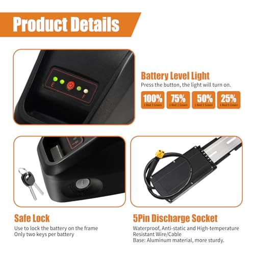 Image of 48V Ebike Battery, 48V 18.2AH Electric Bike Lithium Battery with Charger and BMS, Indicator Light, Safe Lock for 350W 500W 750W 1000W 1500W Electric Bicycles Mountain Bike Motor