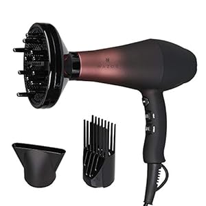 Wazor Professional Ionic Hair Dryer with Diffuser, Infrared Salon Grade Blow Dryer with Comb Attachment, 1875W Powerful Quiet Hair Blow Dryer, Tourmaline Ceramic Hairdryer with Nozzle, Black