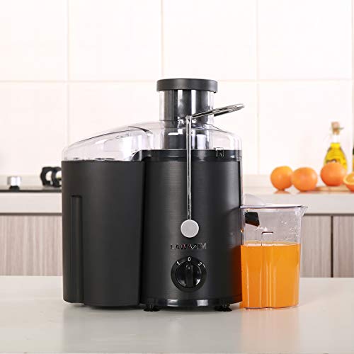 Lawazim Fruit Power Juicer Machine 500W Wide Feed Tupe Juice Extractor for Whole Fruit and Vegetable, Stainless Steel Finish, Dual Speed - Black