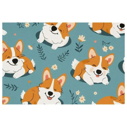 Set de table corgi lavable en tissu Oxford résistant pour repas