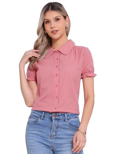 Chemise en coton blanc à volants et motifs de fleurs délicates Allegra K