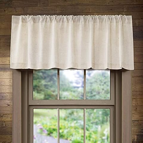 Valea Home Linen Valance for Kitchen Rod Pocket Rustic Farmhouse Crude Window Curtain Valances 18 inch Length for Bathroom Living Room, Natural, 1 Panel Cover